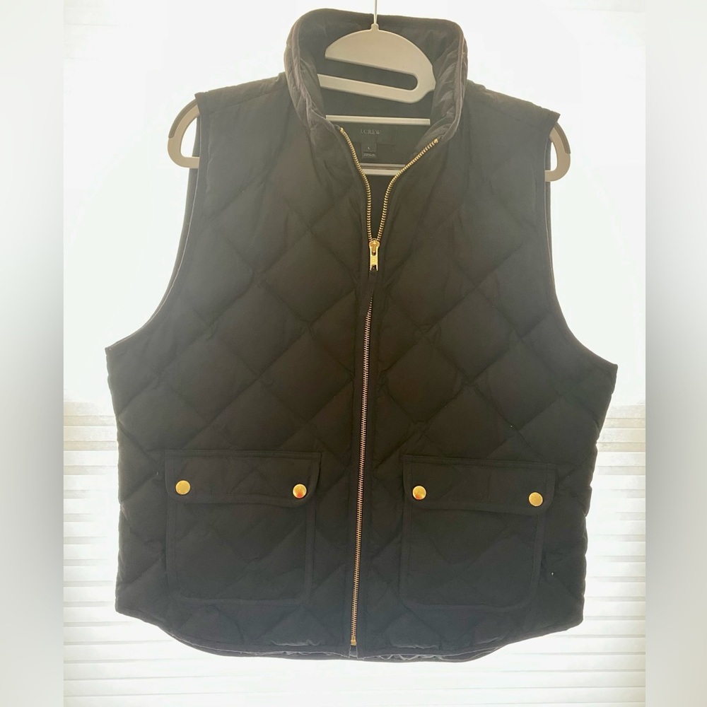J. Crew Black Quilted Puffer Vest with Gold Hardware